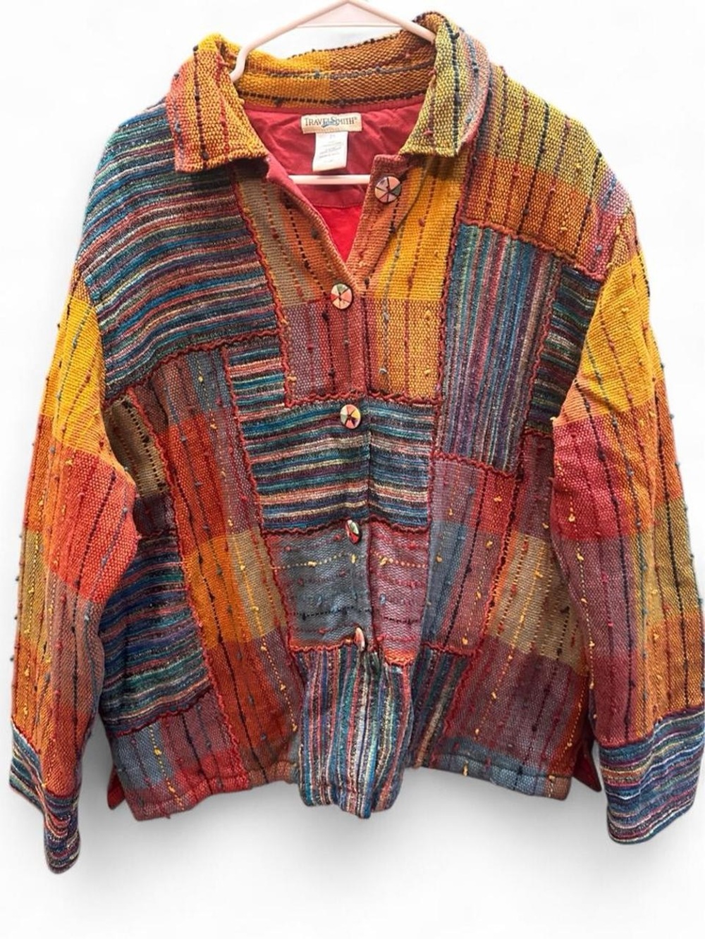 Vintage TravelSmith Multi-colored Patchwork Woven Lined Jacket size 2x